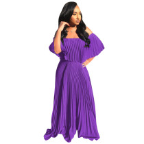 Casual Off Shouler Pleated Maxi Dress