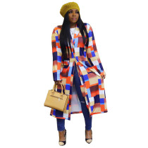 Colorful Double-breasted Lapel Plaid Cardigan Dress