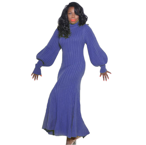Thick Puff Sleeve Turtleneck Pit Mermaid Dress