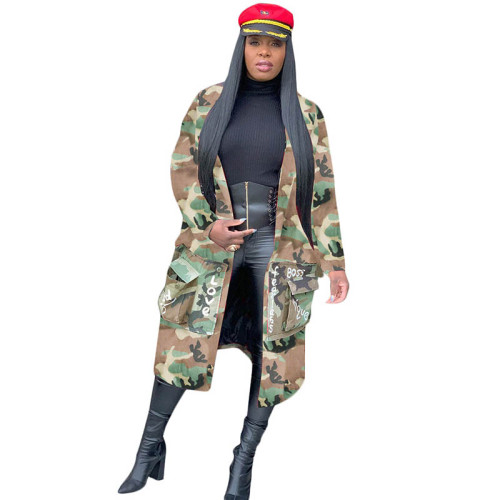 Casual Camouflage Printed Coat