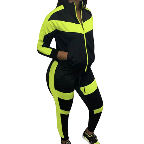 Color Block Stitching Sports Two Piece Pant Set