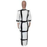 Black and White Grid Tuxedo Mid Dress