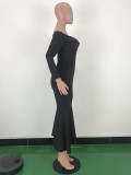 Solid Color Off Shoulder Plaid Maxi Dress