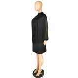 Chiffon Long Sleeve Mini Dress with Fringed Shawl