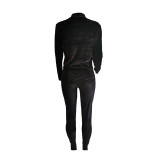 Casual High Neck Velvet Blouse and Trousers