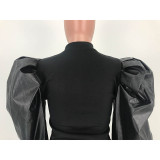 Solid Air Layer Leather Top