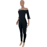 Casual Feather Off Sshoulder Jumpsuit