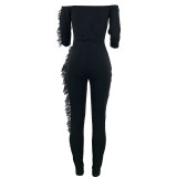 Casual Feather Off Sshoulder Jumpsuit