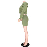 Solid Color Hooded Skirt Set
