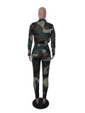 Casual Long Sleeve Camouflage Two Piece Set