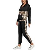 Casual Long Sleeve Leopard Print Pant Set