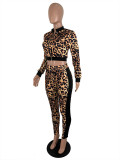 Casual Leopard Print Splicing Two Piece Set