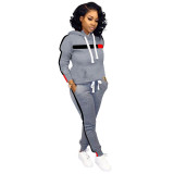 Casual Patchwork Hoodie Sweatshirt 2 Pcs Outfit