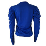 Solid Color Imitation Cotton Puff Sleeve Burnt Hole Top
