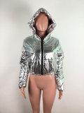 Bright PU Leather Hooded Down Jacket