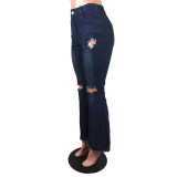 Distressed Hole Flare Jeans