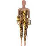Casual Leopard Print Camisole Jumpsuit with Cape