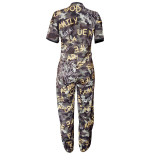 Casual Knitted Print Camouflage Jumpsuit
