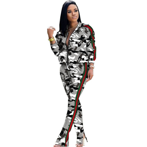 Casual Camouflage Print Pant Set