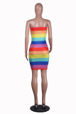 Casual Printed Rainbow Strapless Mini Dress