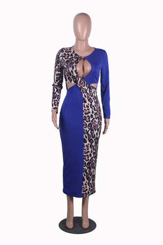 Casual Leopard Print Stitching Max Dress