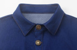 Casual Blue Denim Button Up Bodycon Jumpsuit