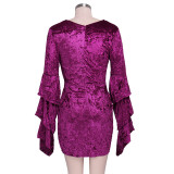 Deep-V Sexy Velvet Club Dresses with Wide Sleeves