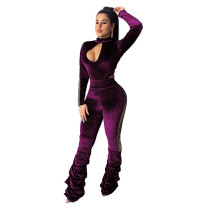 Sexy Velvet Keyhole Solid Jumpsuit
