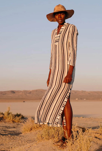 Casual Cotton Striped Robe Beach Dress