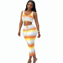 Casual Striped Two-Piece Skirt Set