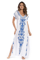Cotton Embroidered V Neck Beach Dress 