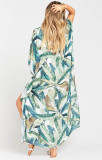 Leaf Print V Neck Beach Dress
