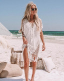 V Neck Knitted Fringed Beach Dress