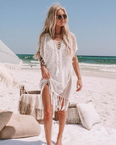 V Neck Knitted Fringed Beach Dress