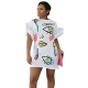 White Stylish Printed Mesh Flounced Sleeve Shirt Dress