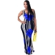 Casual U Neck Striped Floral Printed Floor Length Dress