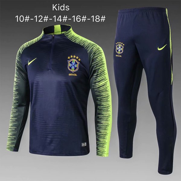 Kids Brazil FIFA World Cup 2018 Training Suit Zipper Royal Blue Stripe