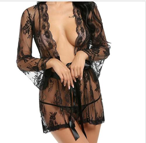Adult Lace Trim Robe with Thong