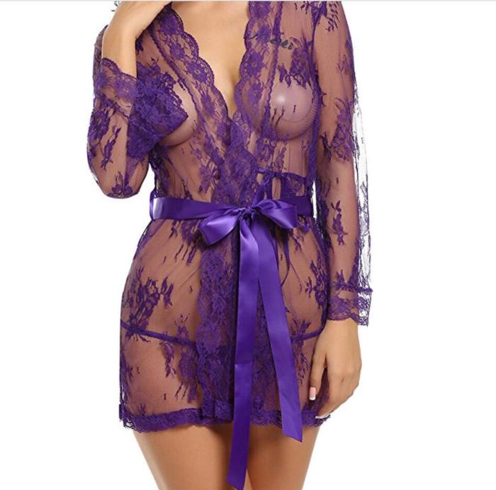Adult Lace Trim Robe with Thong