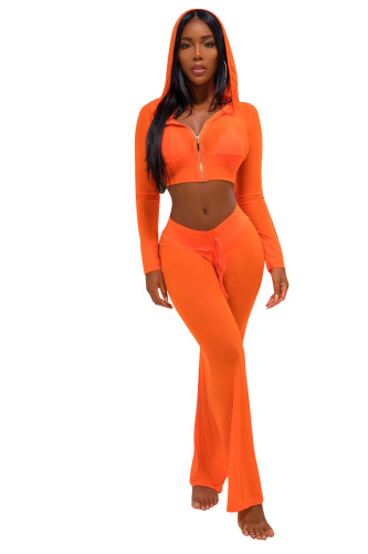 2018 Orange new mesh transparent two piece set dress