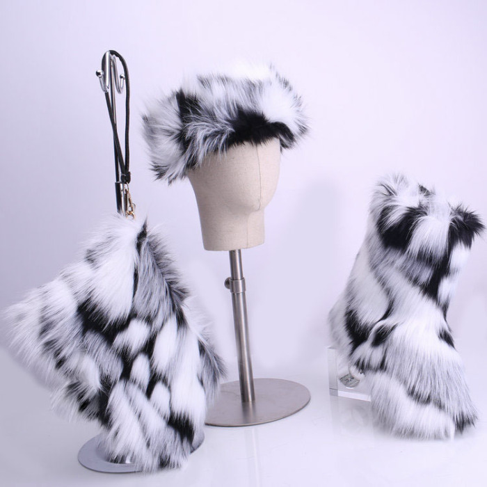 3 Pieces Fur Set Include the Hat,Bag and Boot