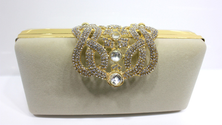 Simple Handbag Rhinestone Golden Velvet Crown Suede Ladies Bridal Bag