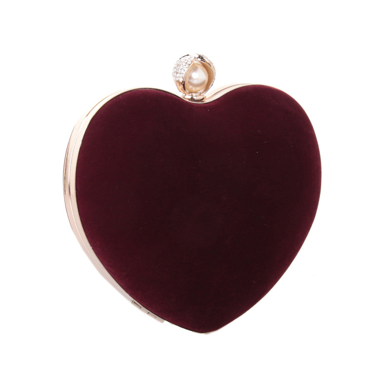 Fashionable Ultra-soft Velvet Heart-shaped Diamond Pearl Lady Hard Box Chain Bag