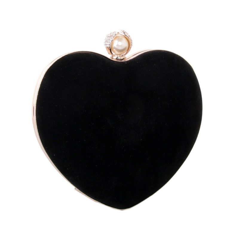 Fashionable Ultra-soft Velvet Heart-shaped Diamond Pearl Lady Hard Box Chain Bag