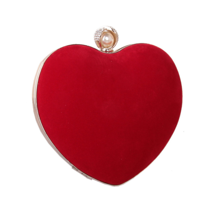 Fashionable Ultra-soft Velvet Heart-shaped Diamond Pearl Lady Hard Box Chain Bag