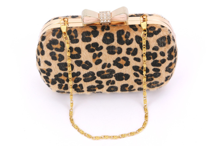 Diamond Set Banquet Bag Bow-tie Leopard Print Women Chain Handbag