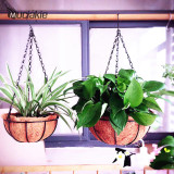 MUCIAKIE Garden Hanging Baskets Wrought Coconut Flowerpot Rattan Decorative Pots Wall Iron Garden Balcony Home Planter