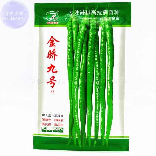 BELLFARM 'Jin Jiao No.9' Bright Green Line Hot Pepper Seeds, 800 Seeds, Original Pack, high-yield chili 36cm long fruit BD091H