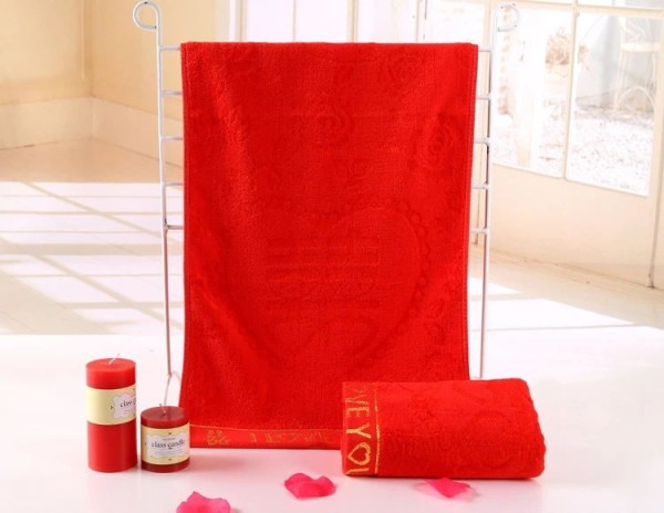 Wedding Supplies 50% Cotton + 50% Bamboo Fiber 34 X 76cm 130g Red Quick Dry Bath Hair Towel Super Absorbent for Marriage A00137