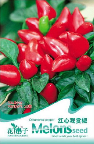 Red Heart Ornamental Pepper Seeds, Original Pack, 20 Seeds / Pack, Bright Red Edible Hot Chili Vegetable #B053